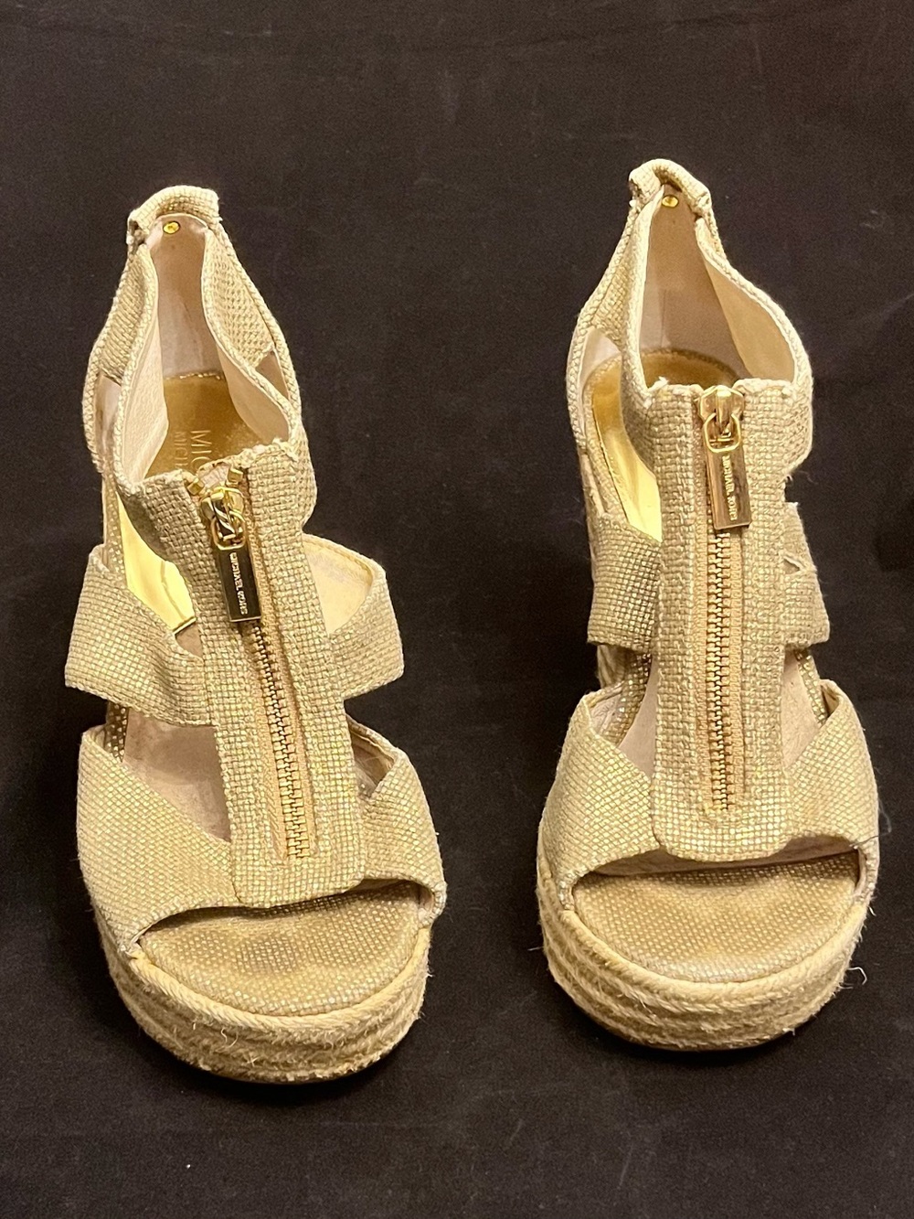 Michael Kors Women’s Gold Espadrille Wedge Sandals with Front Zip